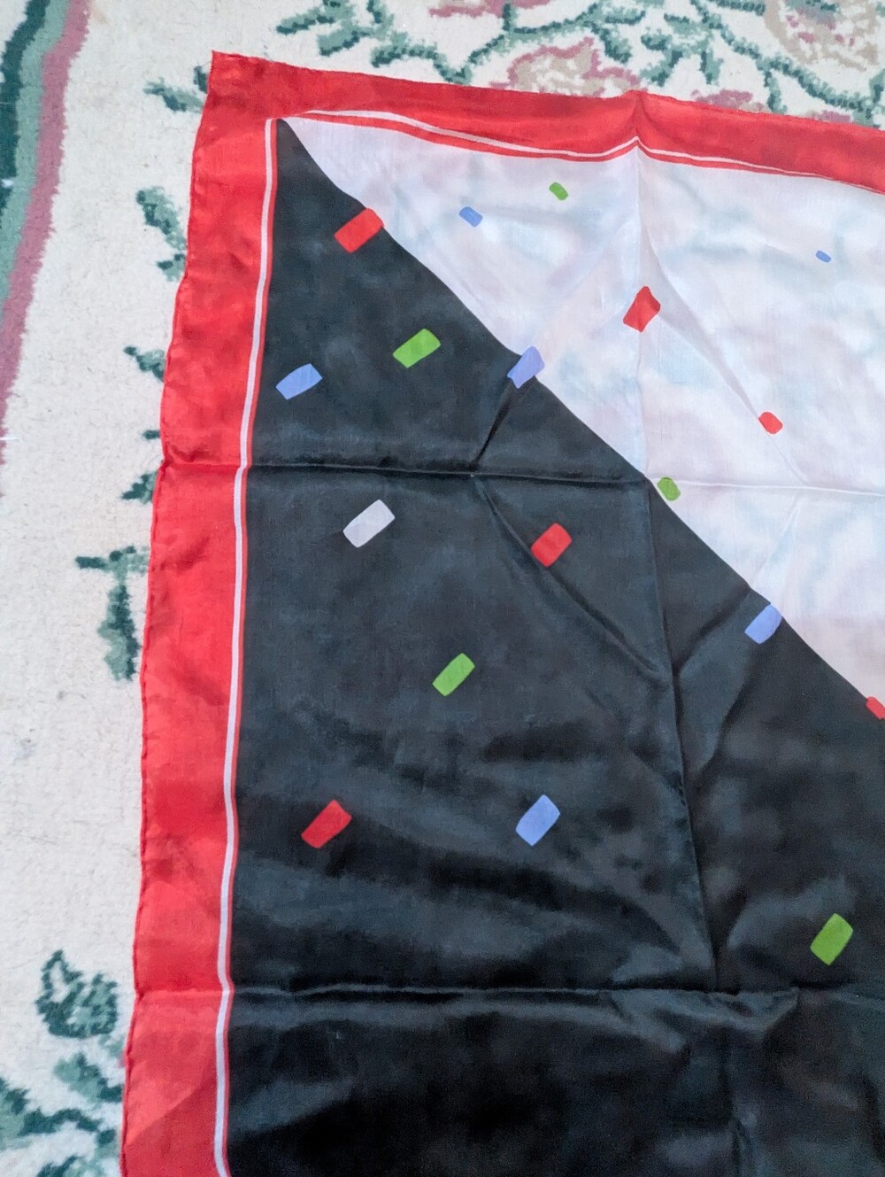 Vintage Silk Geometric Print Scarf Red, White, Black - Picture 3 of 6